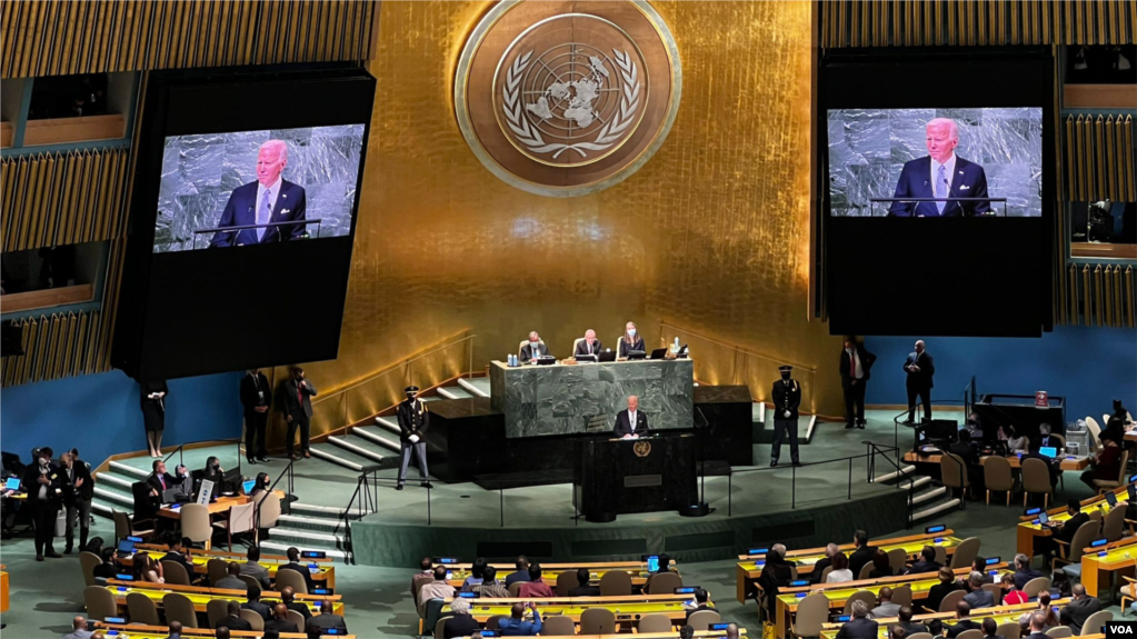 美国总统拜登2022年9月21日在纽约联合国第76届大会上发表讲话。(photo:VOA)