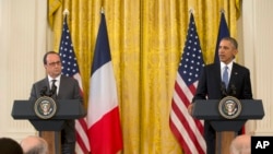 Le président Barack Obama et le président français François Hollande au cours d'une conférence de presse à la Maison Blanche à Washington, 24 novembre 2015.