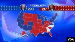 United States map for 2020 Presidential Election Results as of 12:16 PM EST on 11/11/2020 with Joe Biden 290 BLUE and Donald Trump 217 RED labels with ELECTORAL VOTES and 270 NEEDED TO WIN lettering, finished graphic