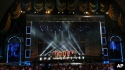 The Marjory Stoneman Douglas High School drama department perform "Seasons of Love" at the 72nd annual Tony Awards at Radio City Music Hall on Sunday, June 10, 2018, in New York.