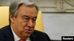 El secretario general de las Naciones Unidas, Antonio Guterres, ofrece comentarios a los periodistas.