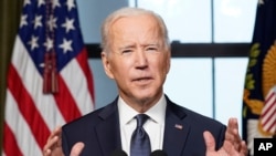 President Joe Biden speaks from the Treaty Room in the White House on Wednesday, April 14, 2021, about the withdrawal of the remainder of U.S. troops from Afghanistan. 