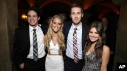 Reese Mishler, Cassidy Gifford, Ryan Shoos dan Pfeifer Brown pada pemutaran perdana film "The Gallows" di Los Angeles. 