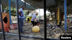 Un jardín de infantes israelí dañado por el fuego de mortero disparado desde la Franja de Gaza el 29 de mayo 2018.