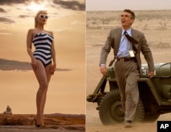 Margot Robbie as "Barbie" and Cillian Murphy as "Oppenheimer." (Warner Bros Pictures/Universal Pictures vía AP)