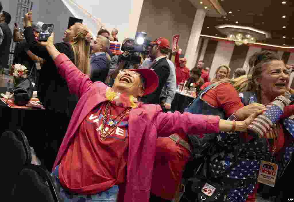 Sandi Steinbeck celebrates election results during a Nevada GOP election night watch party, in Las Vegas, Nevada, on Nov. 5, 2024.