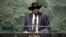 FILE - President Salva Kiir, of South Sudan, addresses the 69th session of the United Nations General Assembly, at U.N. headquarters, Sept. 27, 2014.
