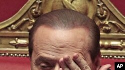 Italian Premier Silvio Berlusconi reacts after addressing the Senate ahead of a confidence vote, in Rome. Berlusconi said after surviving a confidence vote that it would be "folly" for him to quit two years ahead of term because instability would leave th