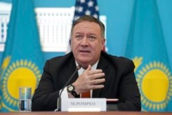 U.S. Secretary of State Mike Pompeo holds a joint news conference with Kazakh Foreign Minister Mukhtar Tleuberdi (not pictured) at the Ministry of Foreign Affairs in Nur-Sultan, Kazakhstan, Feb. 2, 2020.