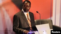 Kenyan Prime Minister and presidential candidate Raila Odinga attends the second presidential debate at Brookhouse School in Nairobi, Feb. 25, 2013.