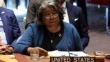 (FILE) U.S. Ambassador to the United Nations Linda Thomas-Greenfield, speaks during a United Nations Security Council meeting on the situation in Gaza, at U.N. headquarters in New York City, U.S., October 16, 2024.