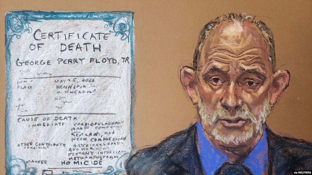  Former chief medical examiner of Maryland, Dr. David Fowler, answers questions on the thirteenth day of former Minneapolis police officer Derek Chauvin's trial in Minneapolis, Minnesota, April 14, 2021 in this courtroom sketch. 