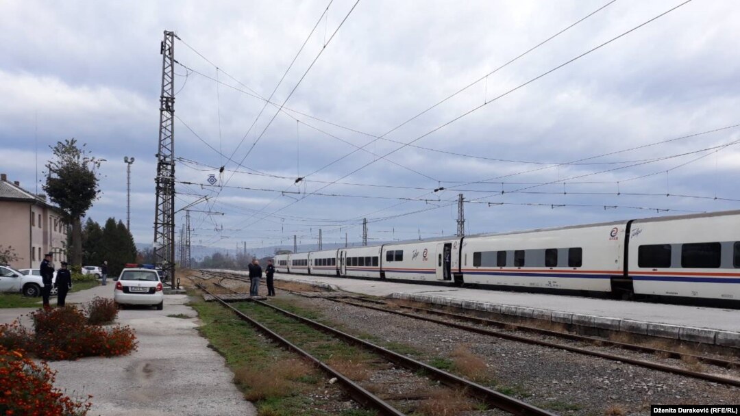 Bosnia and Herzegovina - Talgo train that goes on route Sarajevo-Bihac is stopped on a train station in Bihac with 90 migrants passengers who are not allowed to leave the train. 24. October 2018.