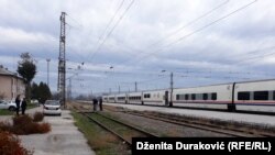 Bosnia and Herzegovina - Talgo train that goes on route Sarajevo-Bihac is stopped on a train station in Bihac with 90 migrants passengers who are not allowed to leave the train. 24. October 2018.