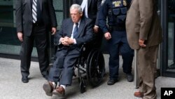 Former House Speaker Dennis Hastert departs the federal courthouse, April 27, 2016, in Chicago, after his sentencing on federal banking charges which he pled guilty to last year. 
