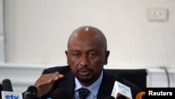 Seleshi Bekele, ministre éthiopien de l'eau, de l'irrigation et de l'énergie lors d'une conférence de presse sur l'état actuel de la construction du barrage du Grand Nil à Addis-Abeba, Éthiopie, le 18 septembre 2019. (Photo: REUTERS / Tiksa Negeri)