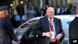 Former South African President FW de Klerk arrives for the State of the Nation Address at parliament in Cape Town, Feb. 13, 2020.