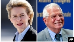 Menhan Jerman Ursula von der Leyen (kiri) ditunjuk menjadi ketua Komisi Eropa dan Menlu Spanyol, Josep Borrell terpilih sebagai Kepala urusan Luar Negeri Uni Eropa.