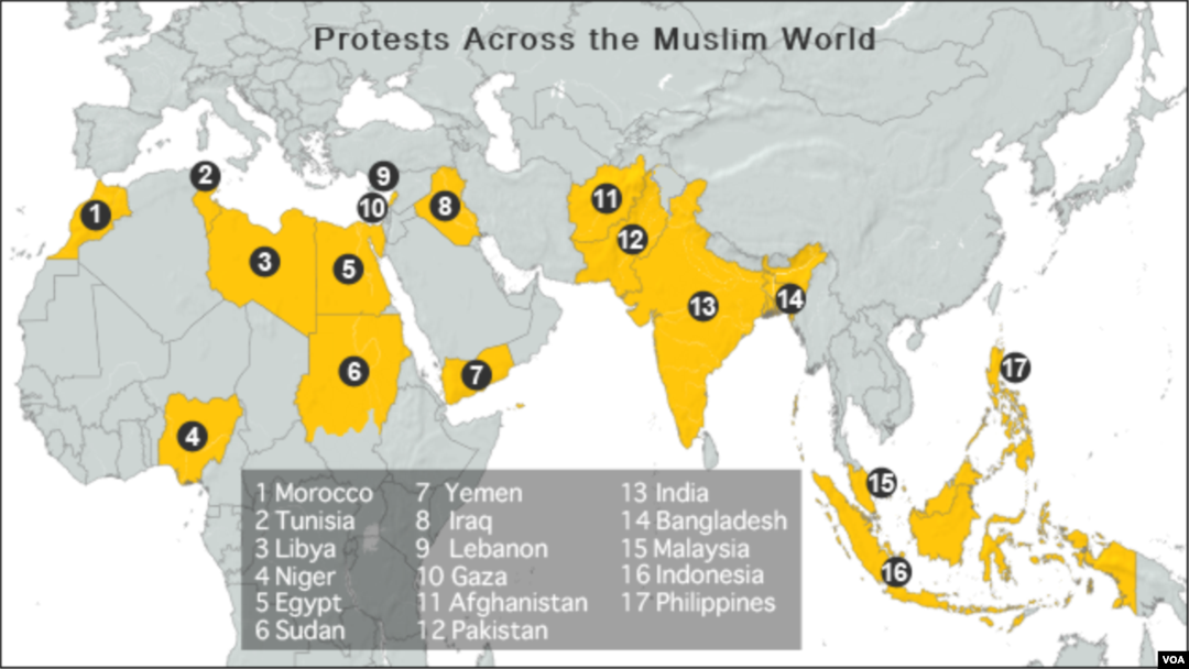 Mapa zemalja u kojima su organizovani protesti