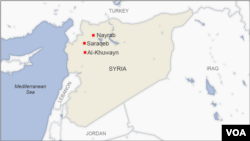 Peta Kota Nayrab, Saraqeb, dan Al-Khuwayn di Suriah.