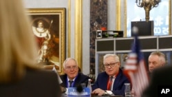 FILE - Russian Deputy Foreign Minister Sergey Ryabkov, center, head of a delegation, looks at a U.S. delegation, as he delivers remarks during a Treaty on the Non-Proliferation of Nuclear Weapons (NPT) conference in Beijing, Jan. 30, 2019. 