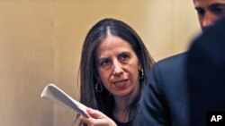 Sigal P. Mandelker, the undersecretary for terrorism and financial intelligence at the U.S. Treasury, talks to a journalist at a press briefing in Dubai, United Arab Emirates, July 12, 2018. 