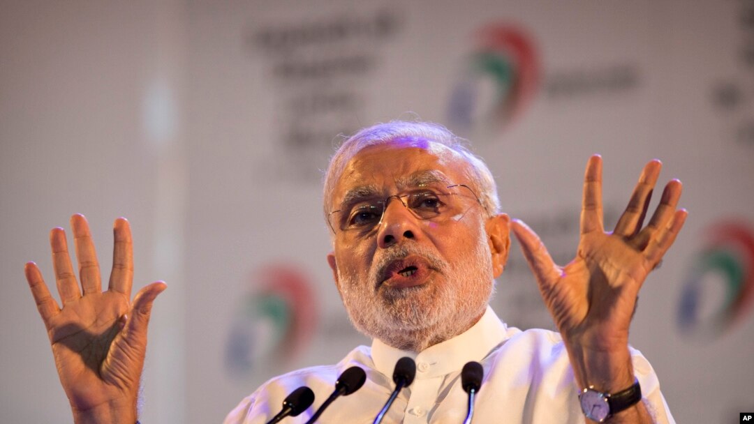 Indian Prime Minister Narendra Modi, addresses people during the launch of digital India project in New Delhi, India, July 1, 2015.