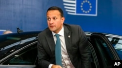 FILE - Irish Prime Minister Leo Varadkar arrives for an EU summit in Brussels, Oct. 17, 2019. Saturday his party lost in four by-elections.