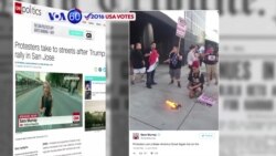 VOA60 Elections - Punches Fly Outside Trump Rally in California