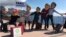 Oxfam activists wearing masks of the leaders of the G-7 summit (from left) Italian Premier Paolo Gentiloni, US President Donald Trump, German Chancellor Angela Merkel, Japanese Prime Minister Shinzo Abe, French President Emmanuel Macron and Canadian Prime Minister Justin Trudeau, stage a demonstration in Giardini Naxos, near the venue of the G-7 summit in the Sicilian town of Taormina, May 26, 2017. 