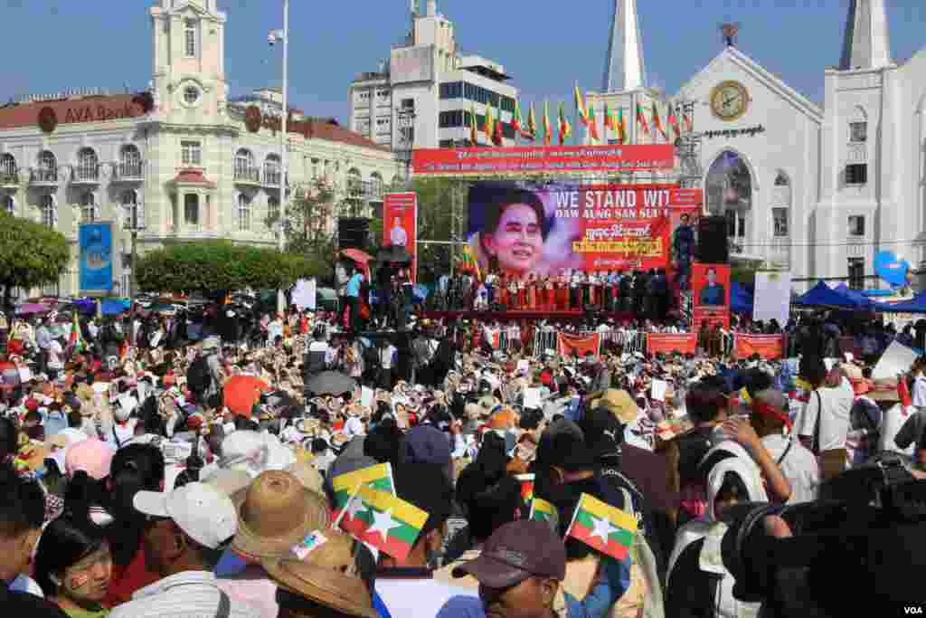 Myanmar people hold rallies to show support for Aung San Suu Kyi, who will appear before the International Court of Justice to contest a case filed by Gambia accusing Myanmar of genocide against its Rohingya Muslim minority. 