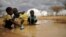 Somali boys fetch water from a puddle that formed after rain at the Dadaab refugee complex in Kenya, October 16, 2011 