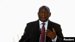 FILE - South African President Cyril Ramaphosa.