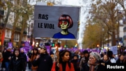 Protest to mark the International Day for Elimination of Violence Against Women, in Paris