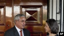 Under Secretary of State for Democracy and Global Affairs Maria Otero looks on after meeting Guatemala's President-elect Otto Perez Molina in Guatemala City, Wednesday Nov. 30, 2011.