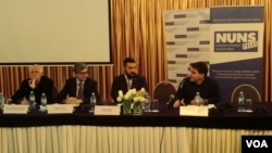 Učesnici konferencije "Medijske slobode i autorska prava", koja je u organizaciji Nezavisnog udruženja novinara Srbije, OEBS-a i organizacije Civil Rights Defenders održana u beogradskom Hotelu M, 29. januara 2019.