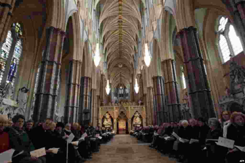 People gather for a service at the Westminster Abbey prior to the 9th Inauguration of the General Synod of the Church of England, in central London, Tuesday Nov. 23, 2010. Prince William and Kate Middleton will marry April 29, 2011 in Westminster Abbey, 