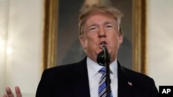 President Donald Trump delivers a statement on the mass shooting at a South Florida High School from the White House, Feb. 15, 2018.