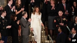 Le Première dame des Etats-Unis, Melania Trump, arrive au Congrès pour le discours de Donald Trump à Washington, le 30 janvier 2018. 