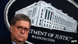 Jaksa Agung AS William Barr di Departemen Kehakiman, di Washington D.C., 13 Januari 2020.