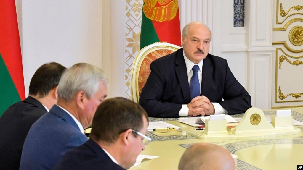 Belarusian President Alexander Lukashenko chairs a Security Council meeting in Minsk, Belarus, Aug. 18, 2020.