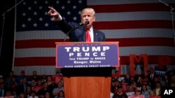 Mgombea urais m-Republican, Donald Trump katika kampeni huko Maine, Marekani.