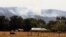 FILE - A cow grazes at a farm close to smoke rising from a bushfire near Toongabbie, Victoria state, Australia, Jan. 24, 2013.