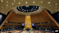 24일 뉴욕 유엔본부에서 열린 '넬슨 만델라 평화 정상회의'에서 쥐스탱 트뤼도 캐나다 총리가 연설하고 있다.