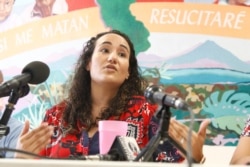 Pediatrician Lisa Ayoub-Rodriguez speaks at a shelter in El Paso, Texas, July 2, 2019, about treating migrant children released from Border Patrol detention centers along the Southwest border.