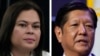 This combination photo shows Philippine Vice President Sara Duterte, left, in Quezon City, Philippines, Nov. 13, 2024, and Philippines President Ferdinand Marcos Jr. in Vientiane, Laos, Oct. 9, 2024. 