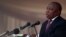 President of South Africa Cyril Ramaphosa speaks during a state funeral of Zimbabwe's longtime ruler Robert Mugabe, at the national sports stadium in Harare, Zimbabwe, Sept. 14, 2019.