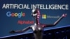 Ilustrasi yang menggambarkan logo Google, Microsoft, Alfabet serta kata-kata Kecerdasan Buatan AI, 4 Mei 2023. (Foto: REUTERS/Dado Ruvic)