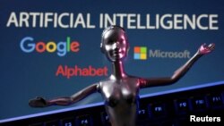 Ilustrasi yang menggambarkan logo Google, Microsoft, Alfabet serta kata-kata Kecerdasan Buatan AI, 4 Mei 2023. (Foto: REUTERS/Dado Ruvic)