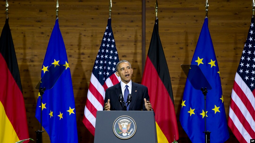 AQSh Prezidenti Barak Obama dunyoning eng katta texnologiya savdo ko'rgazmasida so'zlamoqda, Gannover, Germaniya, 25-aprel, 2016-yil.